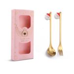 Cuchara mezcladora navideña, tenedor de fruta con cubiertos colgantes, paquete de 2 unidades, Elderly (Pink Box)