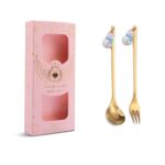 Cuchara mezcladora navideña, tenedor de fruta con cubiertos colgantes, paquete de 2 unidades, Snowman (Pink Box)