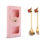 Cuchara mezcladora navideña, tenedor de fruta con cubiertos colgantes, paquete de 2 unidades, Elk (Pink Box)