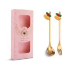 Cuchara mezcladora navideña, tenedor de fruta con cubiertos colgantes, paquete de 2 unidades, Bell (Pink Box)