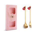 Cuchara mezcladora navideña, tenedor de fruta con cubiertos colgantes, paquete de 2 unidades, Fubuka (Pink Box)