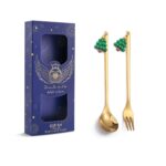 Cuchara mezcladora navideña, tenedor de fruta con cubiertos colgantes, paquete de 2 unidades, Tree (Blue Box)