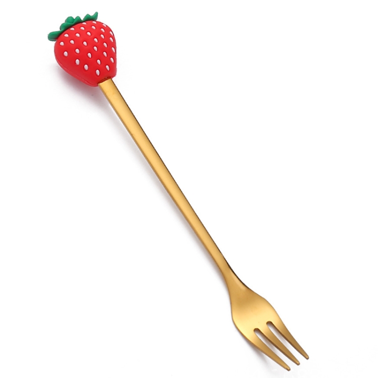 TBD0604201302.jpg Cuchara de café de acero inoxidable, tenedor de fruta de dibujos animados, vajilla bonita para niños, Red Strawberry Fork - Imagen 1
