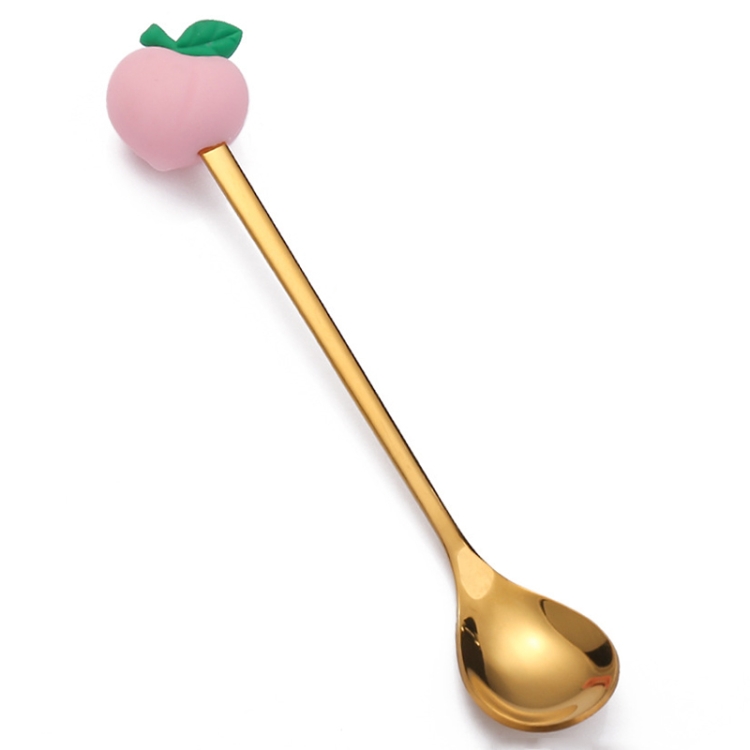 TBD0604201307.jpg Cuchara de café de acero inoxidable, tenedor de fruta de dibujos animados, vajilla bonita para niños, Peach Spoon - Imagen 1