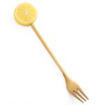 Cuchara de café de acero inoxidable, tenedor de fruta de dibujos animados, vajilla bonita para niños, Lemon Slice Fork