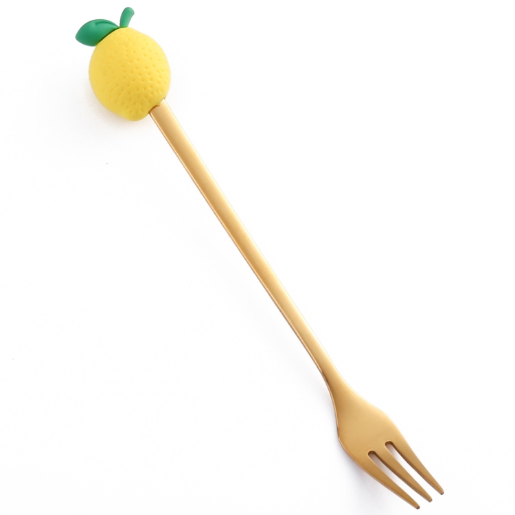 TBD0604201318.jpg Cuchara de café de acero inoxidable, tenedor de fruta de dibujos animados, vajilla bonita para niños, Little Lemon Fork - Imagen 1