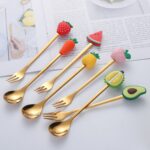 Cuchara de café de acero inoxidable, tenedor de fruta de dibujos animados, vajilla bonita para niños, Strawberry Rabbit Fork - Imagen 2