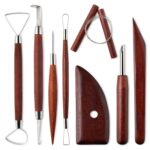 Juego de herramientas para arcilla y cerámica con mango de madera 8 en 1, cuchillo para tallar y recortar de cerámica, Dark Wooden Color
