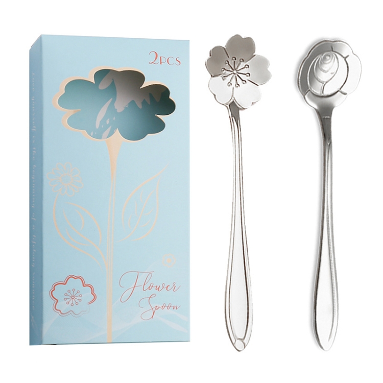 TBD0604202701.jpg Juego de cubiertos de cuchara y tenedor de acero inoxidable de 2 piezas / paquete, Silver Spoon+Light Blue Box - Imagen 1