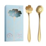 Juego de cubiertos de cuchara y tenedor de acero inoxidable de 2 piezas / paquete, Golden Spoon+Light Blue Box