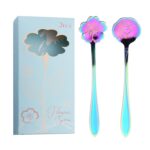 Juego de cubiertos de cuchara y tenedor de acero inoxidable de 2 piezas / paquete, Colorful Spoons+Light Blue Box
