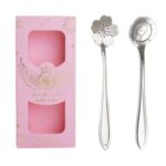 Juego de cubiertos de cuchara y tenedor de acero inoxidable de 2 piezas / paquete, Silver Spoon+Pink Box