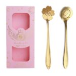 Juego de cubiertos de cuchara y tenedor de acero inoxidable de 2 piezas / paquete, Golden Spoon+Pink Box