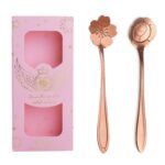 Juego de cubiertos de cuchara y tenedor de acero inoxidable de 2 piezas / paquete, Rose Gold Spoons+Pink Box