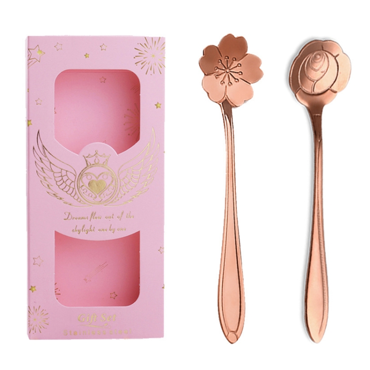 TBD0604202707.jpg Juego de cubiertos de cuchara y tenedor de acero inoxidable de 2 piezas / paquete, Rose Gold Spoons+Pink Box - Imagen 1