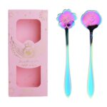 Juego de cubiertos de cuchara y tenedor de acero inoxidable de 2 piezas / paquete, Colorful Spoons+Pink Box