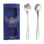 Juego de cubiertos de cuchara y tenedor de acero inoxidable de 2 piezas / paquete, Silver Spoon+Blue Box