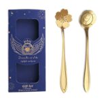 Juego de cubiertos de cuchara y tenedor de acero inoxidable de 2 piezas / paquete, Golden Spoon+Blue Box