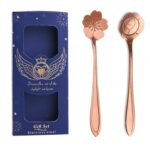 Juego de cubiertos de cuchara y tenedor de acero inoxidable de 2 piezas / paquete, Rose Gold Spoons+Blue Box