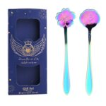 Juego de cubiertos de cuchara y tenedor de acero inoxidable de 2 piezas / paquete, Colorful Spoons+Blue Box
