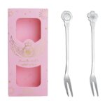 Juego de cubiertos de cuchara y tenedor de acero inoxidable de 2 piezas / paquete, Flower Fork Pink Box (Silver)