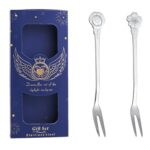 Juego de cubiertos de cuchara y tenedor de acero inoxidable de 2 piezas / paquete, Flower Fork+Blue Box (Silver)