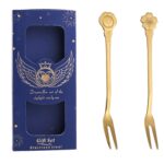 Juego de cubiertos de cuchara y tenedor de acero inoxidable de 2 piezas / paquete, Flower Fork+Blue box (Gold)