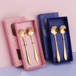 Juego de cubiertos de cuchara y tenedor de acero inoxidable de 2 piezas / paquete, Golden Spoon+Pink Box - Imagen 6