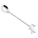 Cuchara agitadora para mascotas de dibujos animados de acero inoxidable 304, tenedor para fruta, cuchara para postre, Beckon Cat Spoon (Silver)