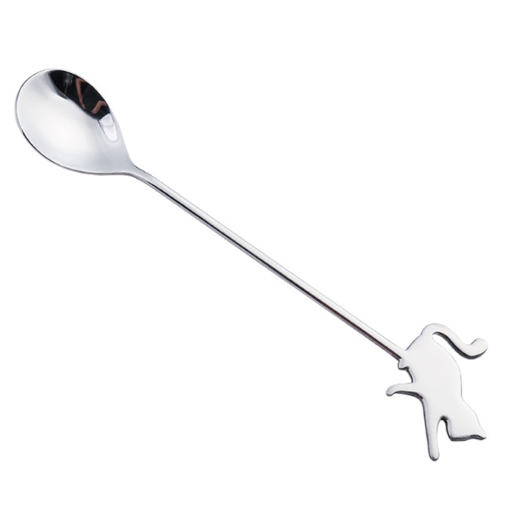 TBD0604206601.jpg Cuchara agitadora para mascotas de dibujos animados de acero inoxidable 304, tenedor para fruta, cuchara para postre, Beckon Cat Spoon (Silver) - Imagen 1