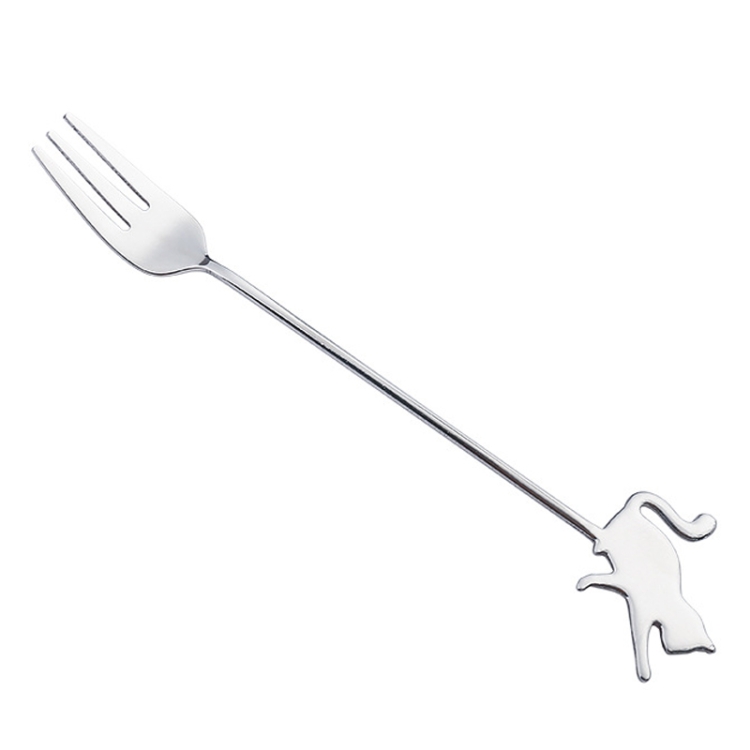 TBD0604206602.jpg Cuchara agitadora para mascotas de dibujos animados de acero inoxidable 304, tenedor para fruta, cuchara para postre, Beckon Cat Fork (Silver) - Imagen 1
