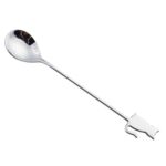 Cuchara agitadora para mascotas de dibujos animados de acero inoxidable 304, tenedor para fruta, cuchara para postre, Back Cat Spoon (Silver)