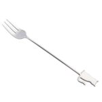 Cuchara agitadora para mascotas de dibujos animados de acero inoxidable 304, tenedor para fruta, cuchara para postre, Back Cat Fork (Silver)