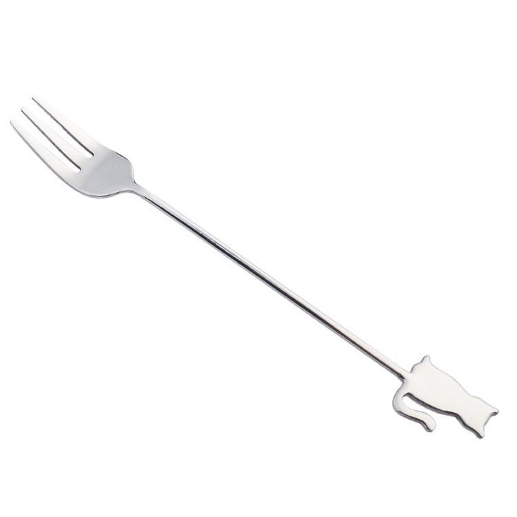 TBD0604206604.jpg Cuchara agitadora para mascotas de dibujos animados de acero inoxidable 304, tenedor para fruta, cuchara para postre, Back Cat Fork (Silver) - Imagen 1