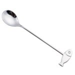 Cuchara agitadora para mascotas de dibujos animados de acero inoxidable 304, tenedor para fruta, cuchara para postre, Fish Spoon (Silver)