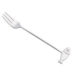 Cuchara agitadora para mascotas de dibujos animados de acero inoxidable 304, tenedor para fruta, cuchara para postre, Fish Fork (Silver)