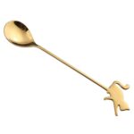 Cuchara agitadora para mascotas de dibujos animados de acero inoxidable 304, tenedor para fruta, cuchara para postre, Beckon Cat Spoon (Gold)