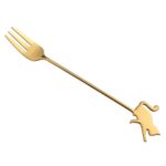 Cuchara agitadora para mascotas de dibujos animados de acero inoxidable 304, tenedor para fruta, cuchara para postre, Beckon Cat Fork (Gold)