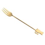 Cuchara agitadora para mascotas de dibujos animados de acero inoxidable 304, tenedor para fruta, cuchara para postre, Back Cat Fork (Gold)