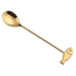 Cuchara agitadora para mascotas de dibujos animados de acero inoxidable 304, tenedor para fruta, cuchara para postre, Fish Spoon (Gold)