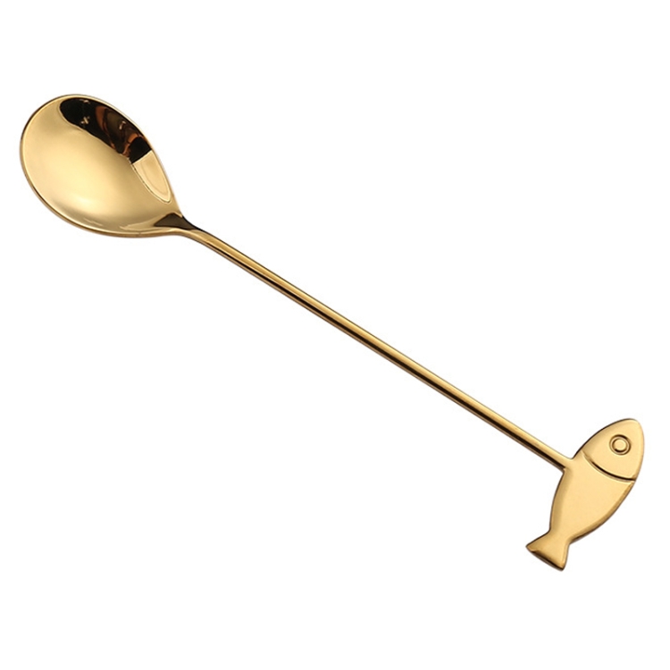 TBD0604206611.jpg Cuchara agitadora para mascotas de dibujos animados de acero inoxidable 304, tenedor para fruta, cuchara para postre, Fish Spoon (Gold) - Imagen 1