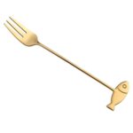 Cuchara agitadora para mascotas de dibujos animados de acero inoxidable 304, tenedor para fruta, cuchara para postre, Fish Fork (Gold)