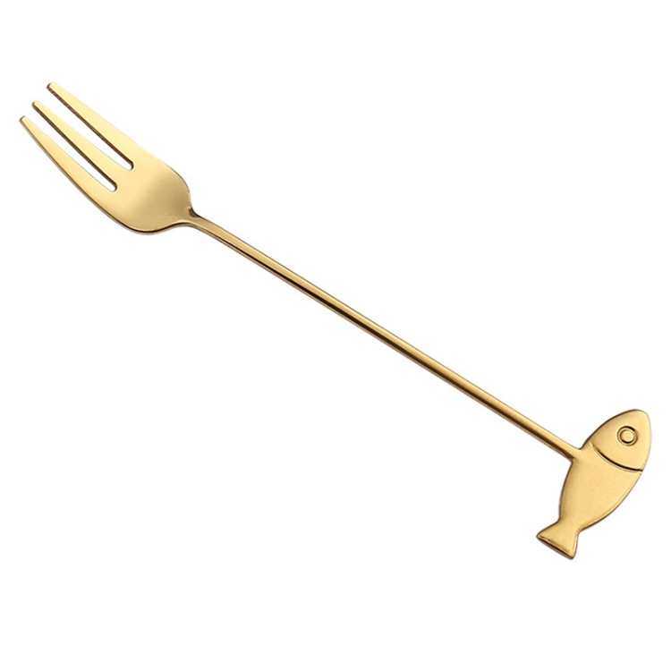 TBD0604206612.jpg Cuchara agitadora para mascotas de dibujos animados de acero inoxidable 304, tenedor para fruta, cuchara para postre, Fish Fork (Gold) - Imagen 1