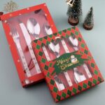 Caja de regalo de cubiertos de dibujos animados, juego de tenedor y cuchara de cuchillo navideño, 4 unidades por paquete - Imagen 2