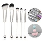 El sistema de cepillo moldeado DIY del maquillaje de la manija del metal 5 en 1 se ruboriza el cepillo inclinado de la sombra de ojos del polvo flojo, Silver