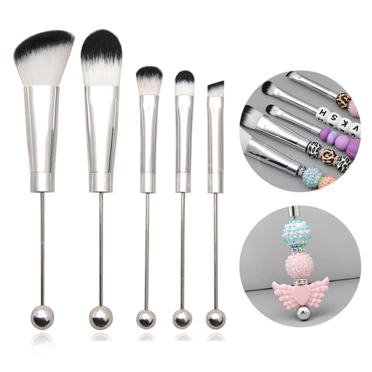 TBD0604224701.jpg El sistema de cepillo moldeado DIY del maquillaje de la manija del metal 5 en 1 se ruboriza el cepillo inclinado de la sombra de ojos del polvo flojo, Silver - Imagen 1