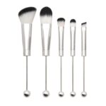 El sistema de cepillo moldeado DIY del maquillaje de la manija del metal 5 en 1 se ruboriza el cepillo inclinado de la sombra de ojos del polvo flojo, Silver - Imagen 2