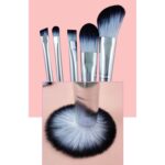 El sistema de cepillo moldeado DIY del maquillaje de la manija del metal 5 en 1 se ruboriza el cepillo inclinado de la sombra de ojos del polvo flojo, Silver - Imagen 4