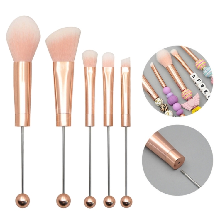 TBD0604224702.jpg El sistema de cepillo moldeado DIY del maquillaje de la manija del metal 5 en 1 se ruboriza el cepillo inclinado de la sombra de ojos del polvo flojo, Rose Gold - Imagen 1