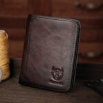 Cartera de hombre Bull Captain, Clip de moneda de piel de vaca de primera capa, RFID, soporte Vertical Retro para identificación